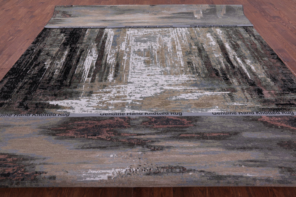 10' 0" X 14' 0" Modern Wool and Silk Handmade Rug Q7205