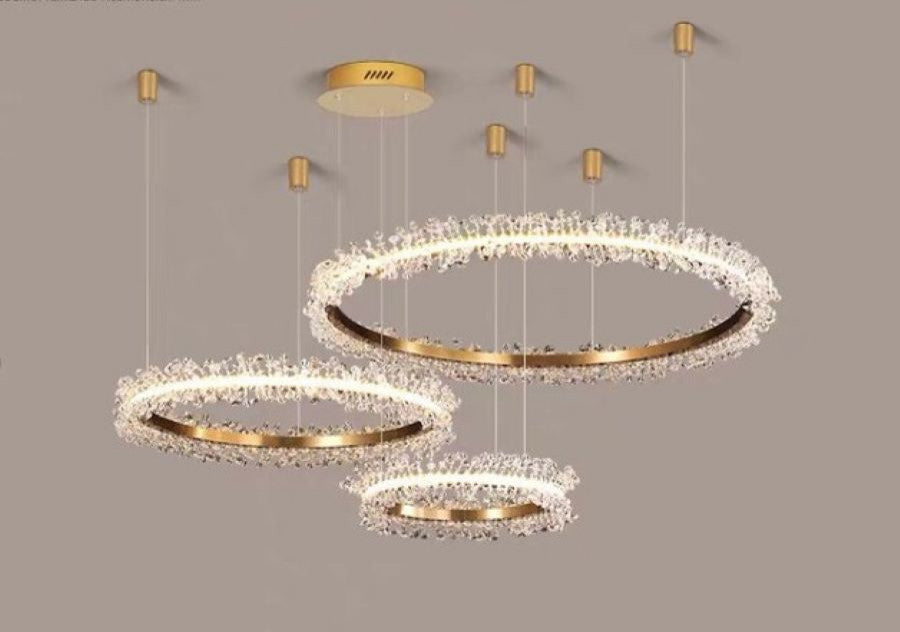 Versoix | Creative Crystal LED Pendant Light in the Shape of Rings, Dia15.7+23.6+31.5", Cool Light