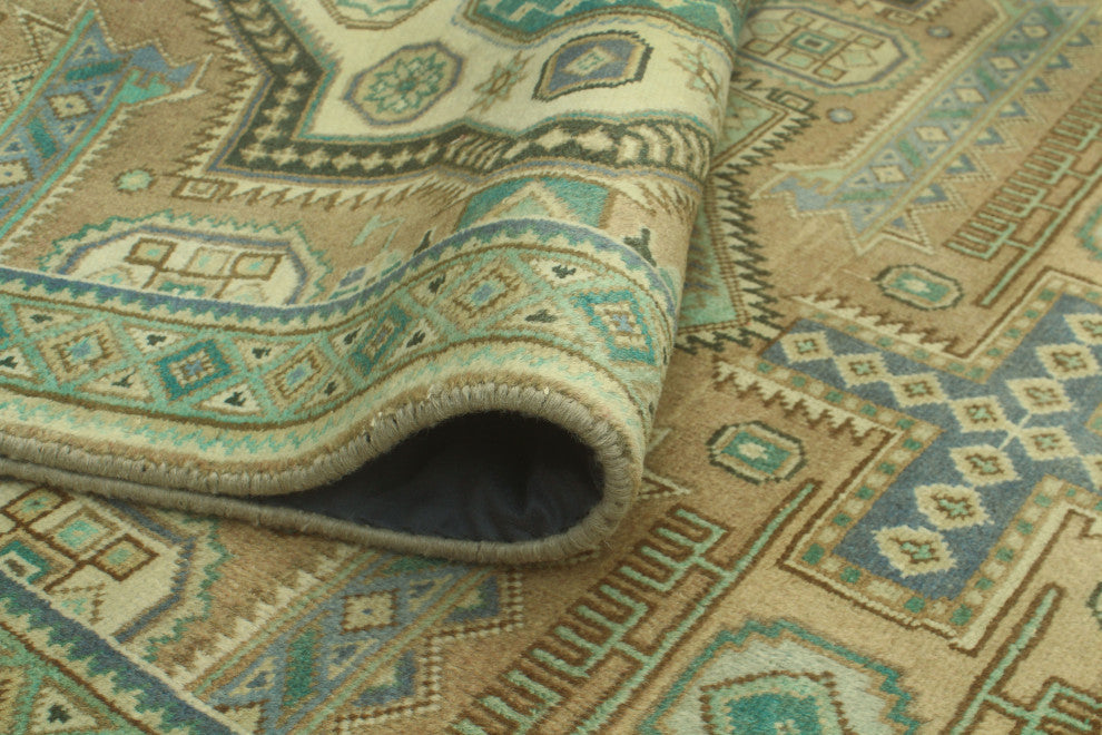 Fine Vintage Distressed Alvis Beige/Light Green Rug, 7'0x10'0