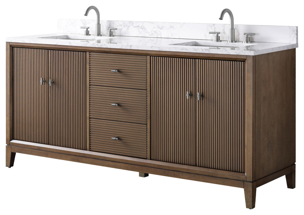 Vanity Art Bathroom Vanity with Engineered Marble Top and Sink, Walnut, 72" (Double Sink), Brushed Nickel