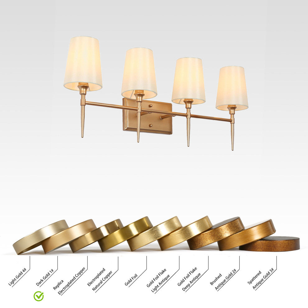 LNC Glod Traditional Bathroom Vanity Light With Fabric Shade, 4 Lights