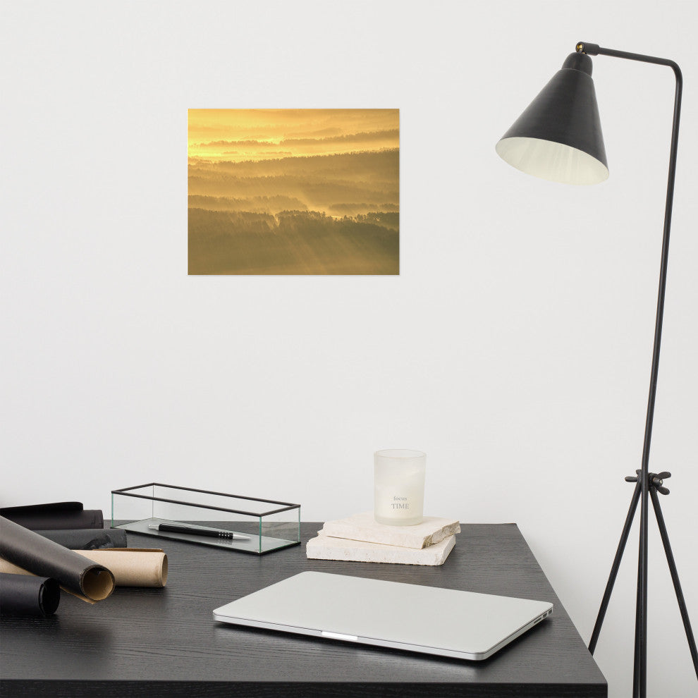 Golden Mist Valley - Hills & Mountain Range Landscape Wall Art Prints, 11" X 14"