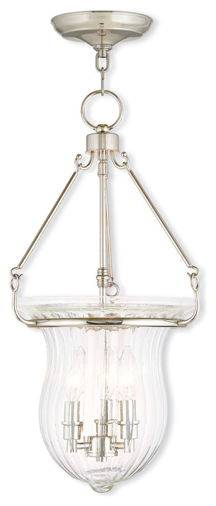 Pendant With Handcrafted Fluted Clear Glass, Polished Nickel
