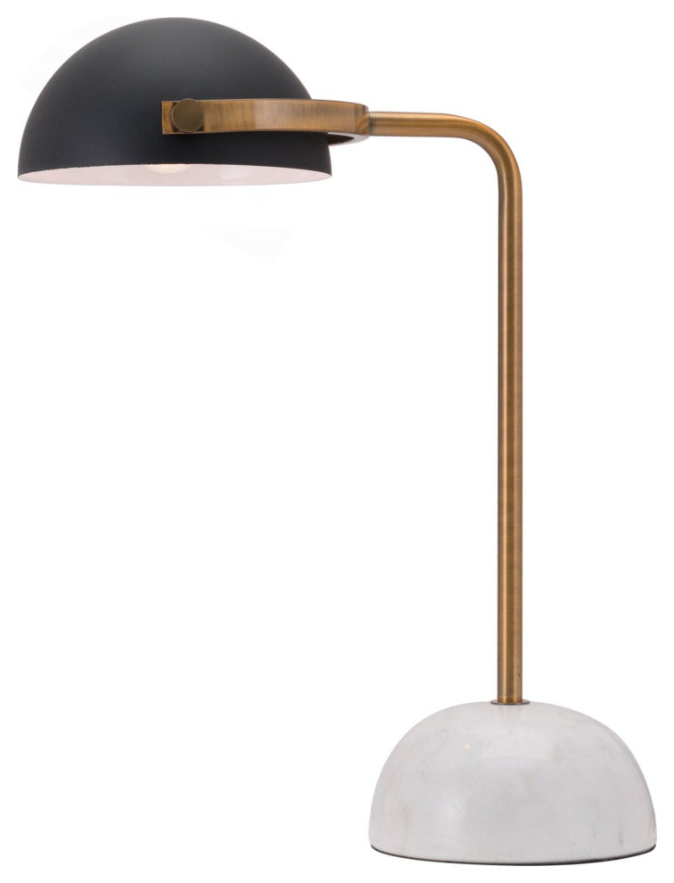 Table Lamp, Artificial Marble, Steel Metal, Black, Brass, White Lounge
