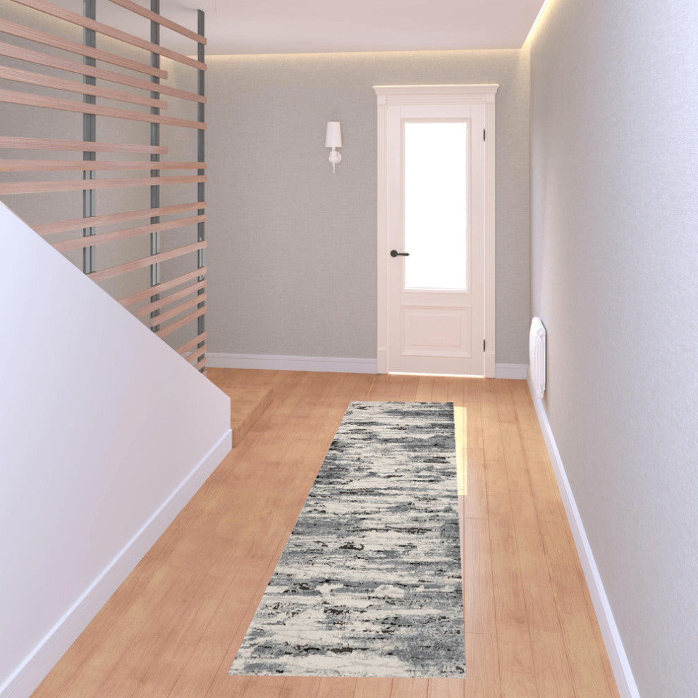 2' X 8' Blue Grey Beige And Brown Abstract Power Loom Stain Resistant Runner Rug