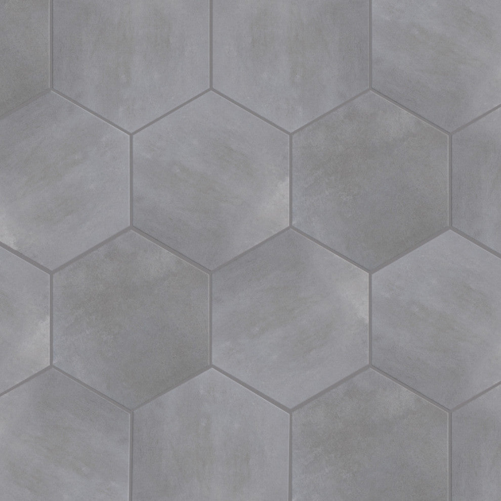 Industrial Hex Multi Mix Porcelain Floor and Wall Tile, Silver