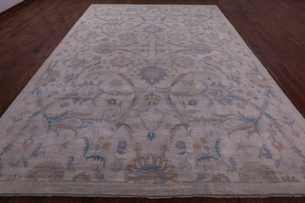 Peshawar White Wash Hand-Knotted Wool Rug 9' 11" X 13' 11" Q9540
