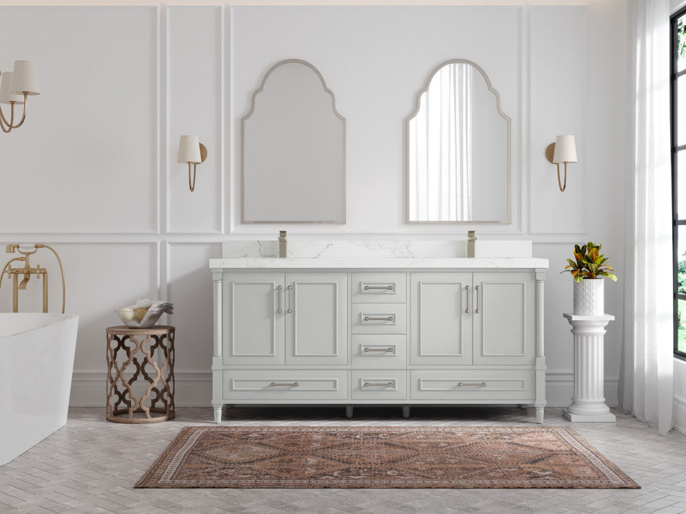 Aberdeen 72 Double Sink Bath Vanity in Coventry Gray 2" Calacatta Nuvo