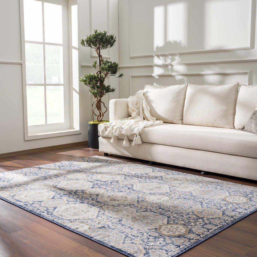 Hauteloom Parkerfield Blue Area Rug, Beige/Denim/Gray, 2'x2'11"