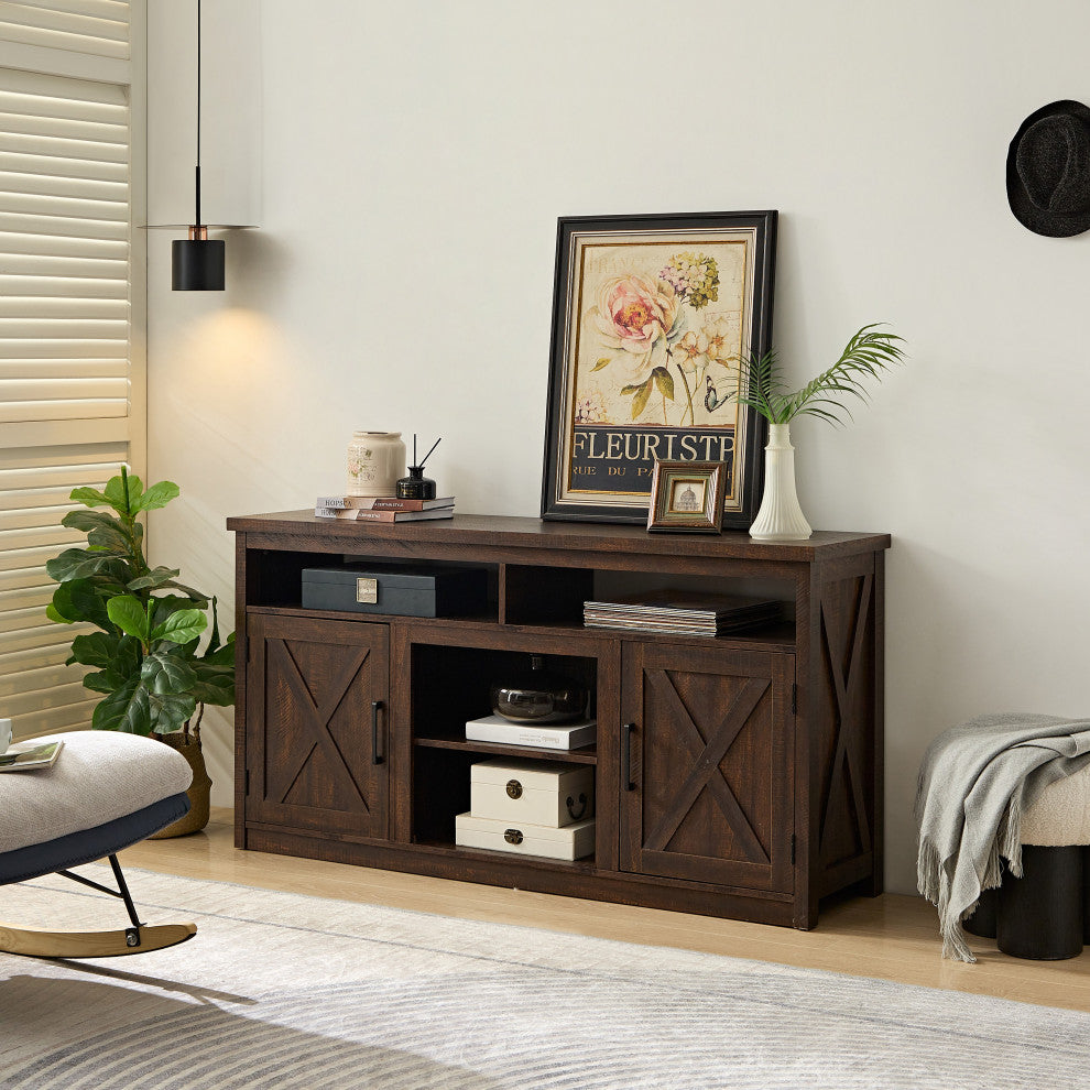 Gewnee Farmhouse TV Media Stand, Espresso