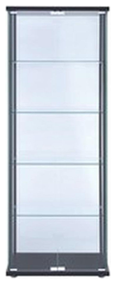 Bowery Hill 5 Shelf Contemporary Glass Wood Curio Cabinet in Black