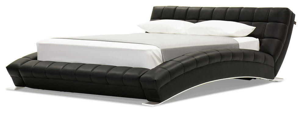 Adonis Black Tufted Leather Platform Bed - King