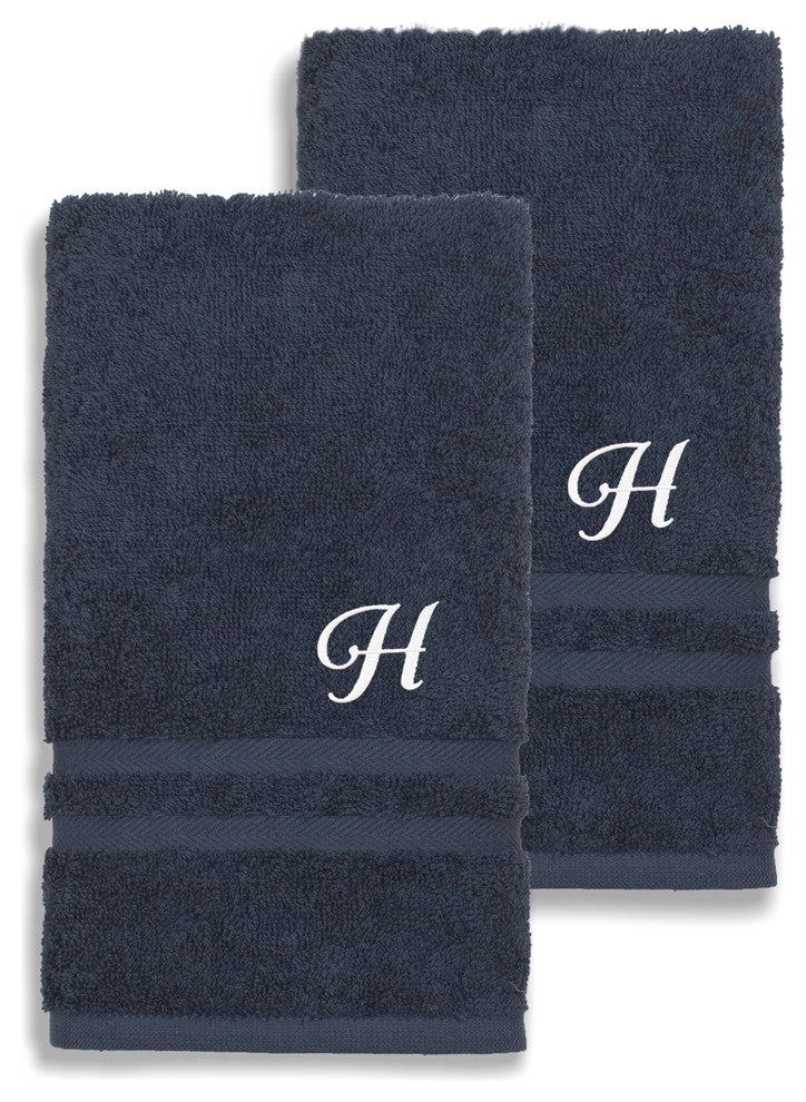 Denzi Hand Towels With Monogrammed Letter, Set of 2, H