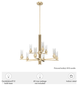 Gatz Alturas Gold, Ribbed Glass 9 Light 2-tier Chandelier Ceiling