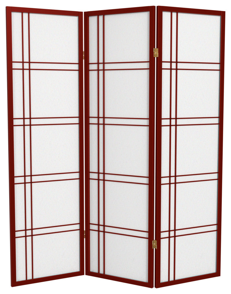 5' Tall Double Cross Shoji Screen, Rosewood, 3 Panels