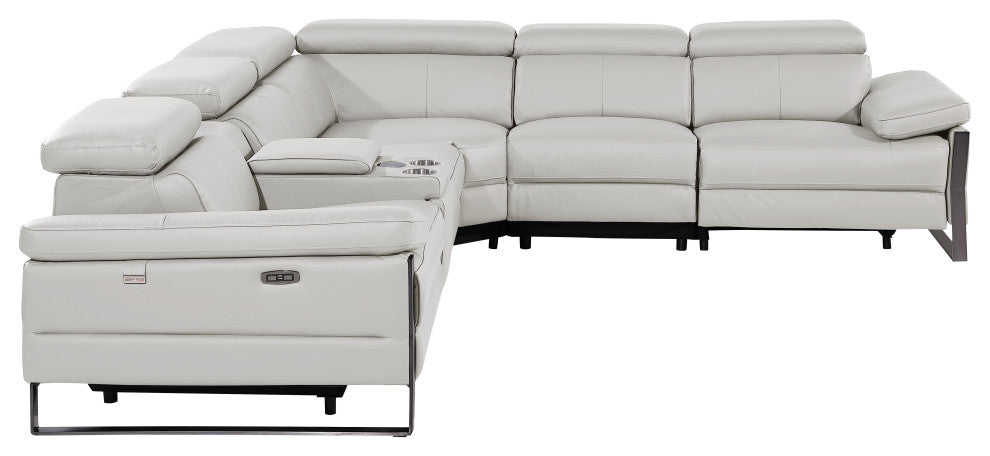 Antonio Italian Leather 6-Piece L-Shaped Power Reclining Sectional, Light Gray