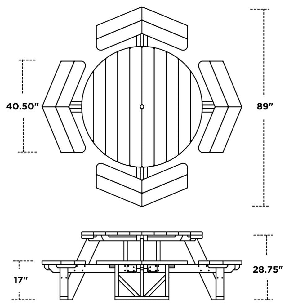 Polywood Park 53" Octagon Table, Black