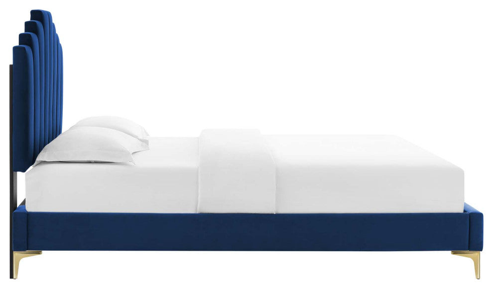 Elise Twin Performance Velvet Platform Bed-Navy