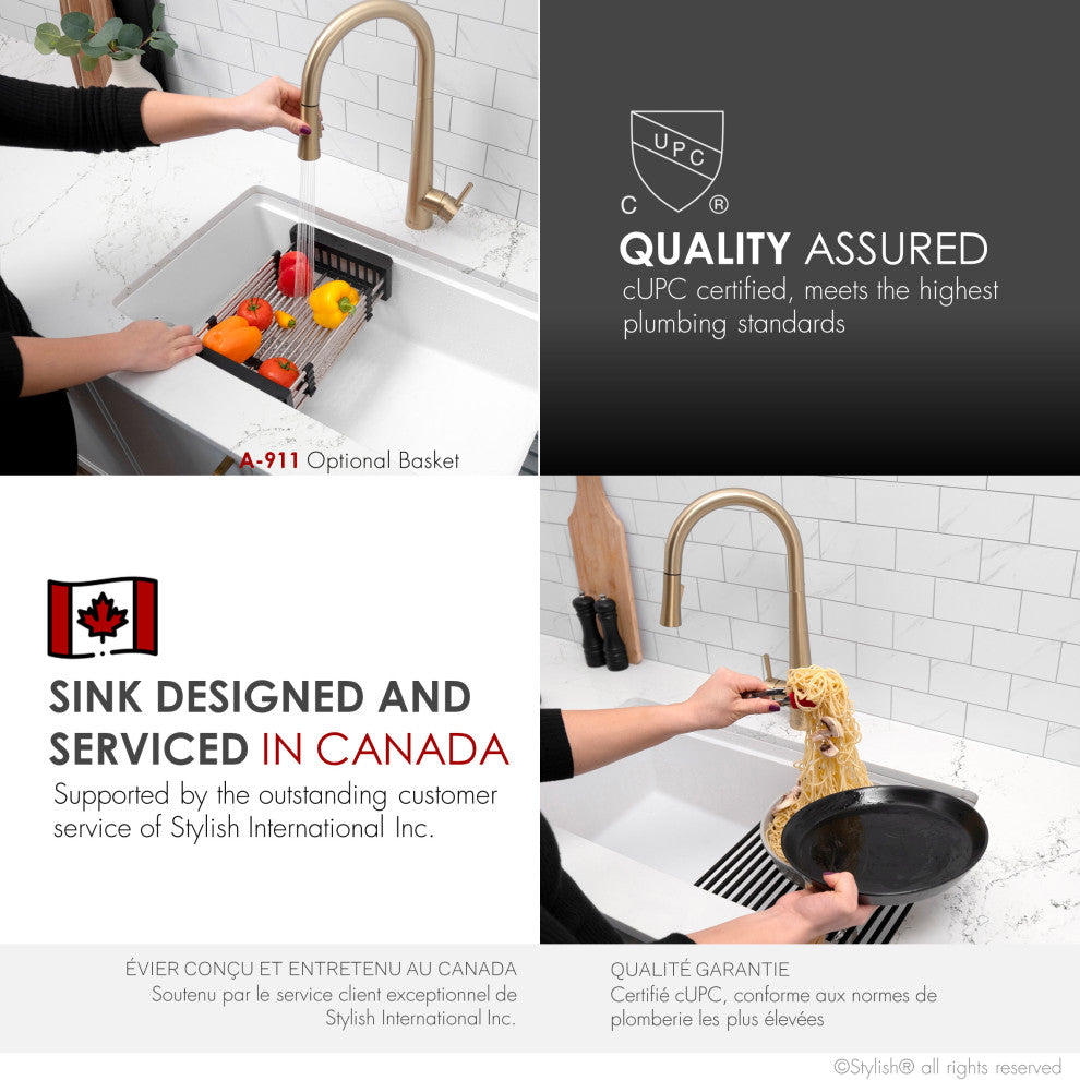 Stylish 28" Dual Mount Single Bowl White Granite Kitchen Sink