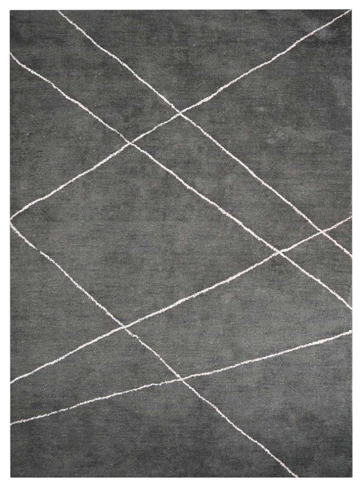 HAND KNOTTED LOOM SILK ECO-FRIENDLY AREA RUGS-Charcoal Beige Color,Geometric, [Rectangle] 5'x8'