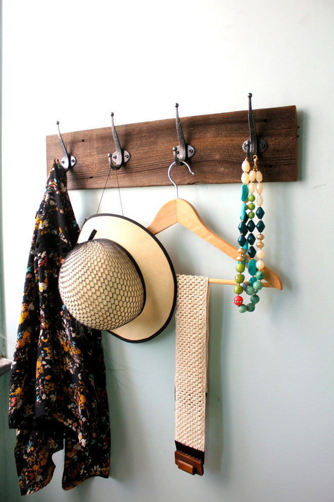 4-Hooks Reclaimed Barn Wood Coat Rack, 24"