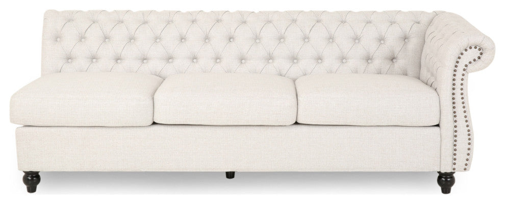 Annabelle 7 Seater Velvet Tufted Chesterfield Sectional, Beige, Dark Brown, Fabric