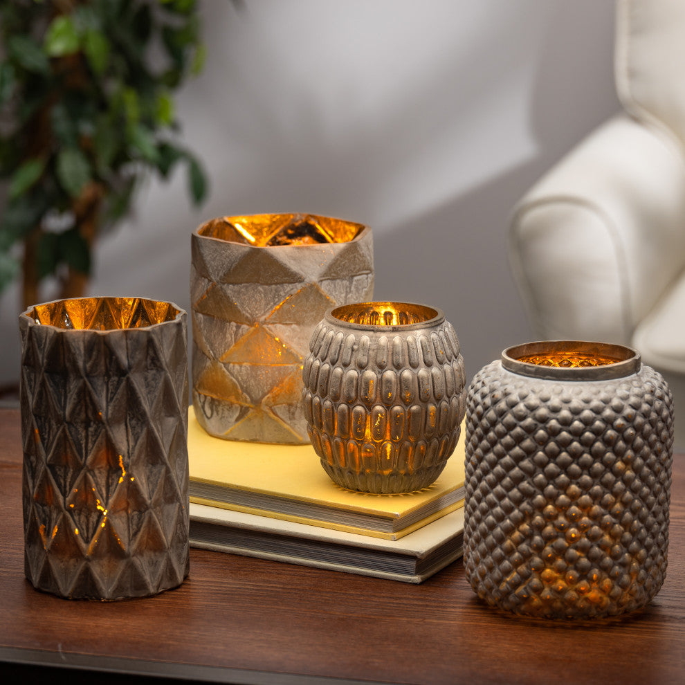 Set of 4, Pattern Cut Champagne Glass Vases, Various Sizes