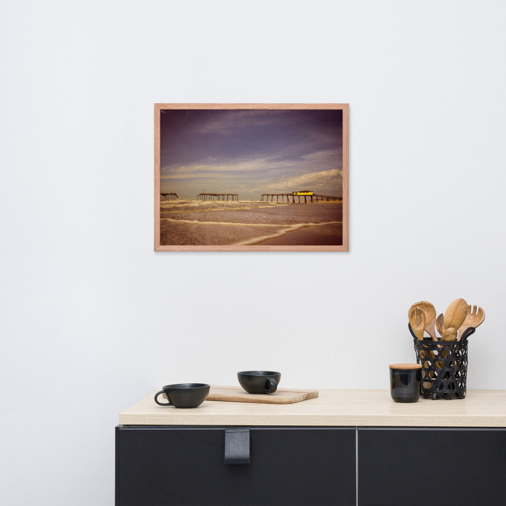 Aged View of Frisco Pier Coastal Framed Photo Paper Print, Red Oak, 18" X 24"