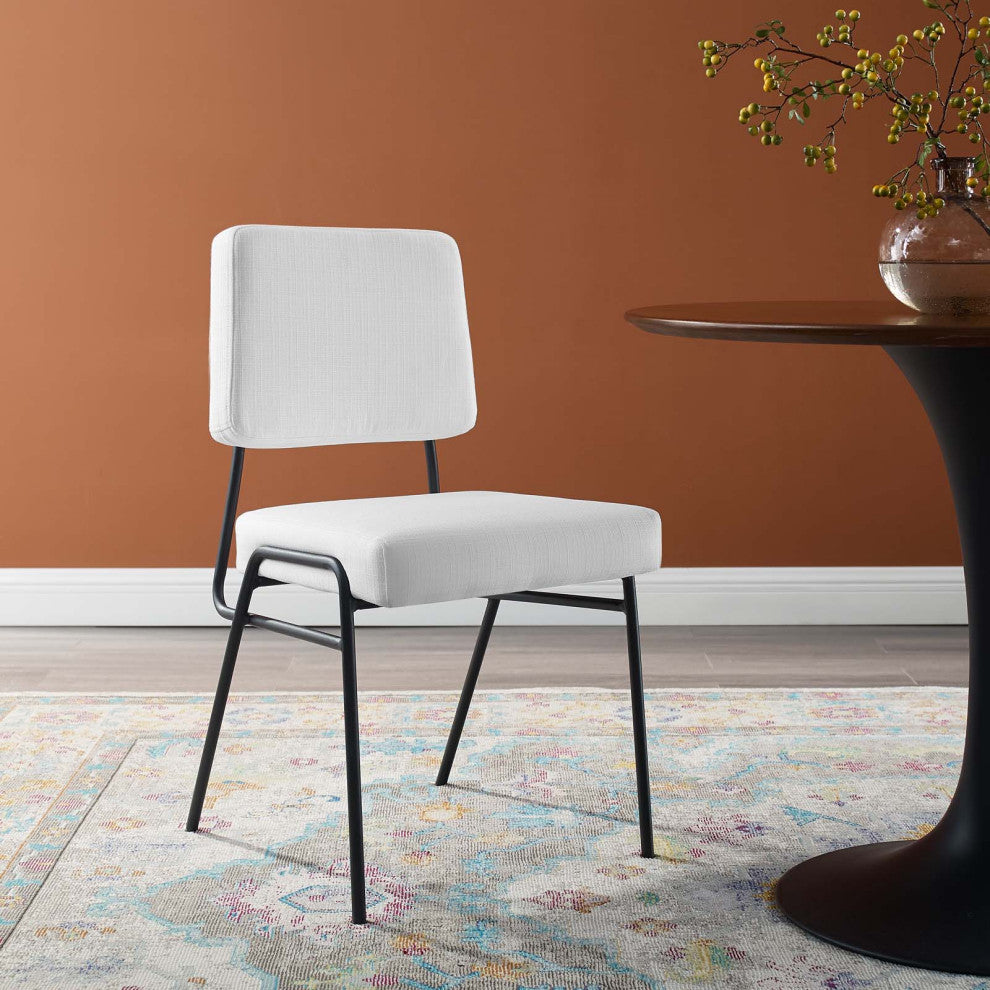 Side Dining Chair, Fabric, Metal, Black White, Modern, Cafe Bistro Restaurant