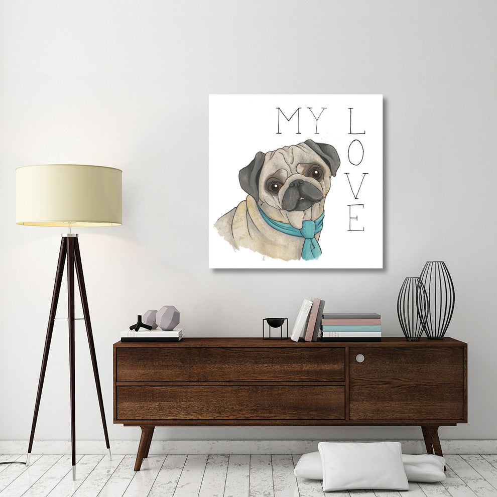 "Puppy Love Pug Color" Digital Paper Print by Elyse DeNeige, 42"x42"