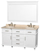 Berkeley 60" White Double Vanity, Ivory Marble Top, Um Rd Sinks, 56"
