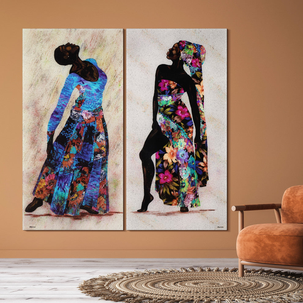 "Her Beauty I and II" Oversized Frameless Reverse Printed Tempered Art Glass Set