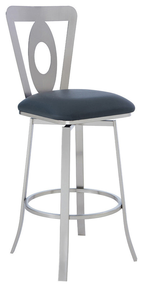 Lola Contemporary 30" Bar Height Barstool in Brushed Stainless Steel Finish and