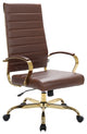 LeisureMod Benmar High-Back Leather Office Chair With Gold Frame
