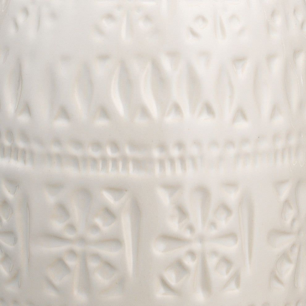 Frieze Table Lamp, White Ceramic With Drum Shade, White Linen