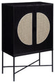 Benzara BM279020 47" Wood Wine Cabinet With Glass Holder, Metal Legs, Black