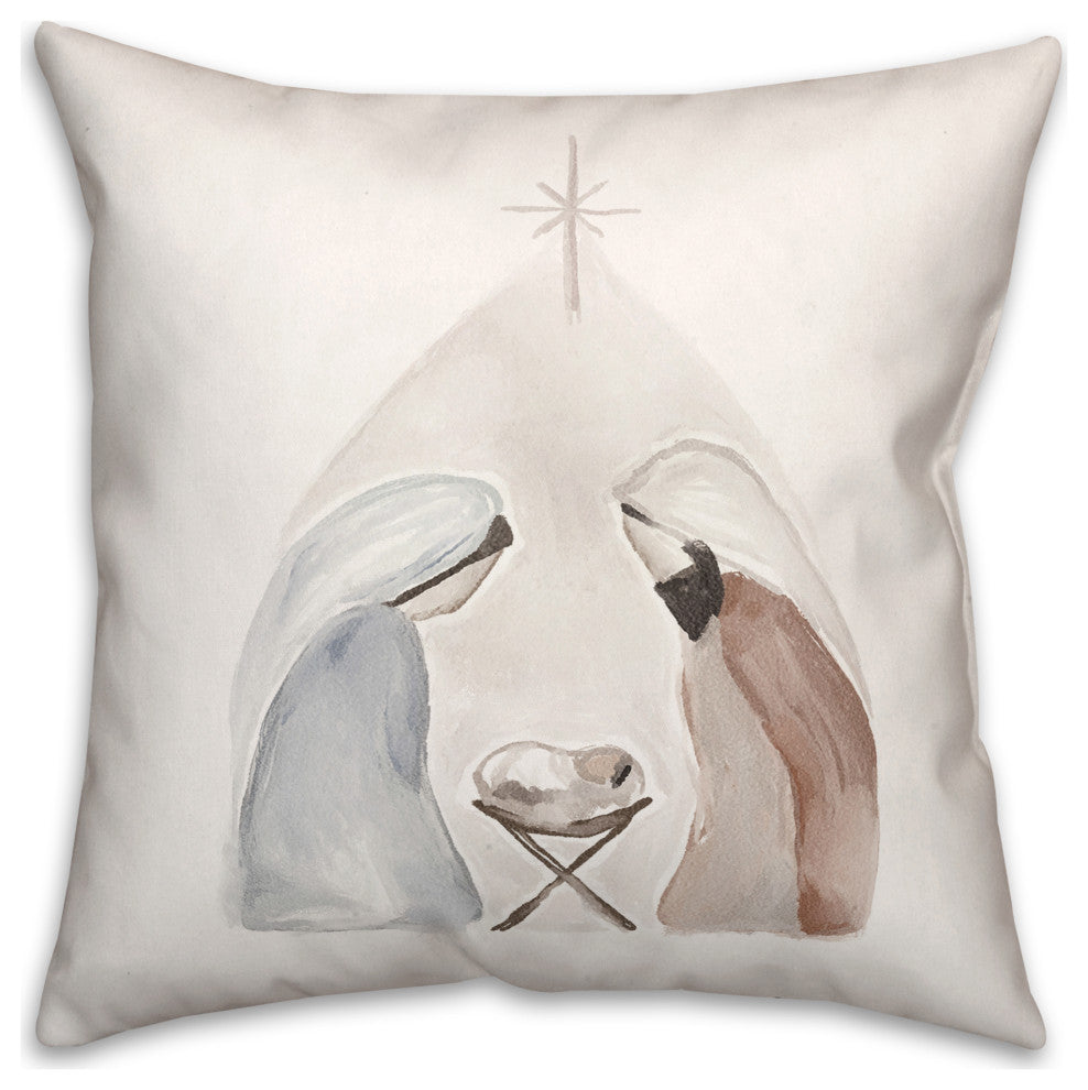 Watercolor Nativity 2 18x18 Spun Poly Pillow