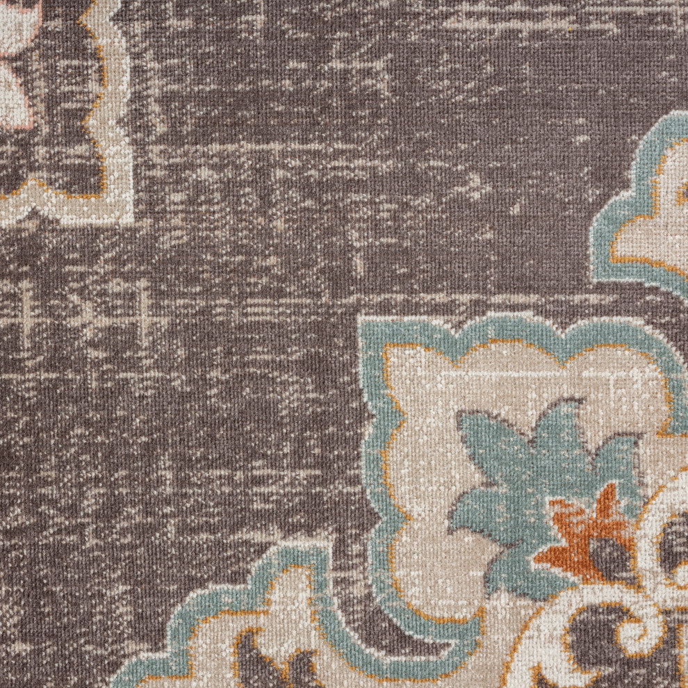 Rustic Transitional Medallion Woven Indoor Outdoor Rug, 7'9"x9'9"