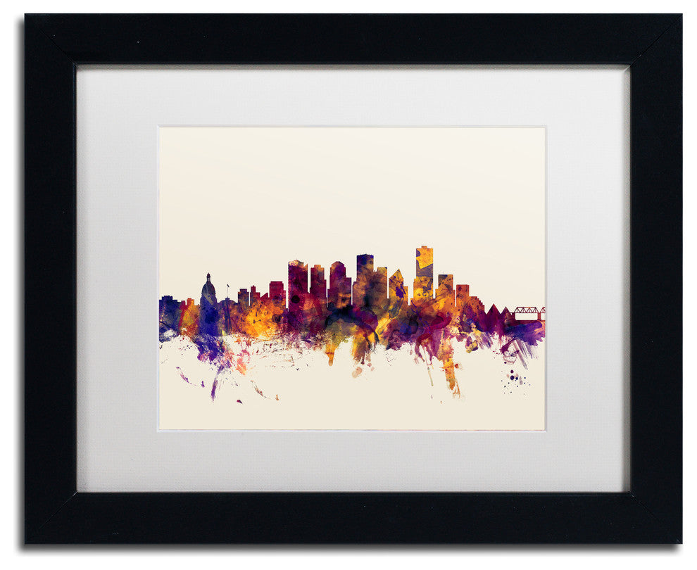 Michael Tompsett 'Edmonton Canada Skyline' Matted Framed Art, White Mat, 14"x11"