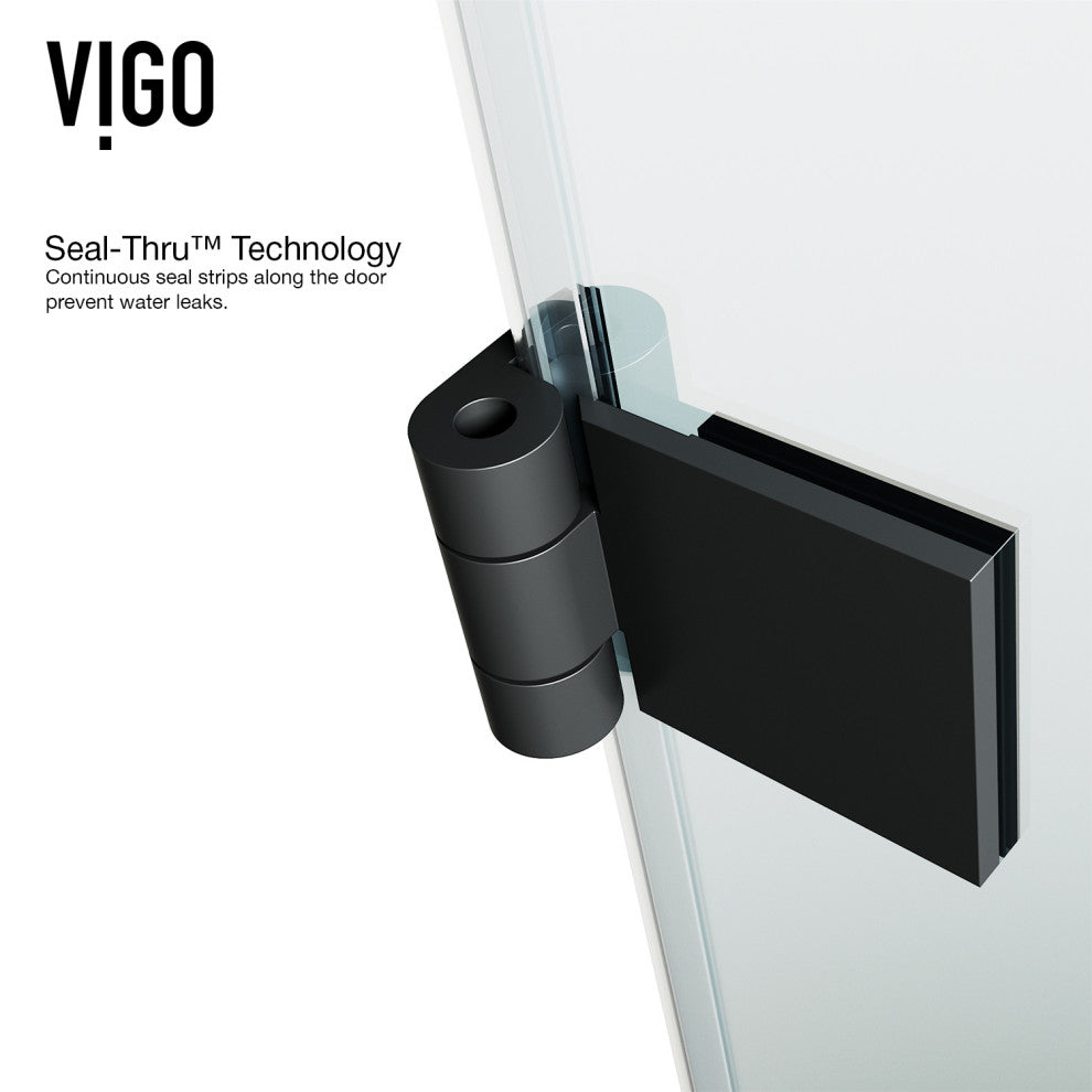 VIGO Rialto 34" W x 58" H Frameless Hinged Tub Door, Matte Black, Clear Glass