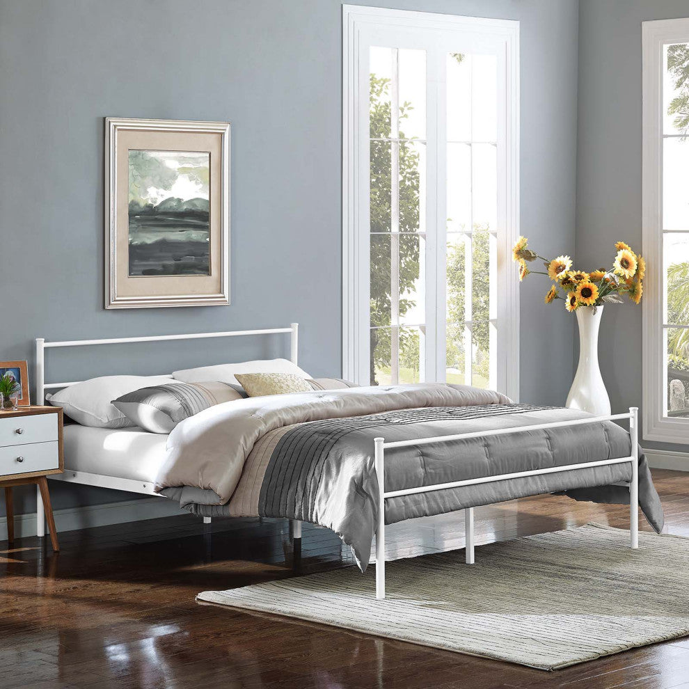 White Alina Queen Platform Bed Frame