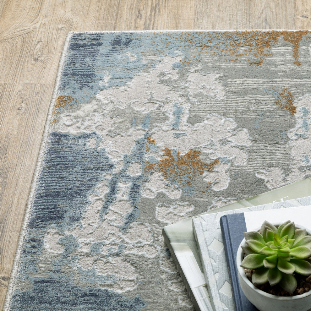 Emery Galaxy Grey/Blue Indoor Area Rug, 6'7" x 9'6"