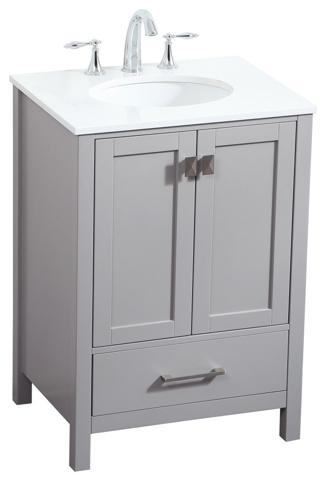 Isabel Single Bathroom Vanity, Gray, 24", Without Backsplash
