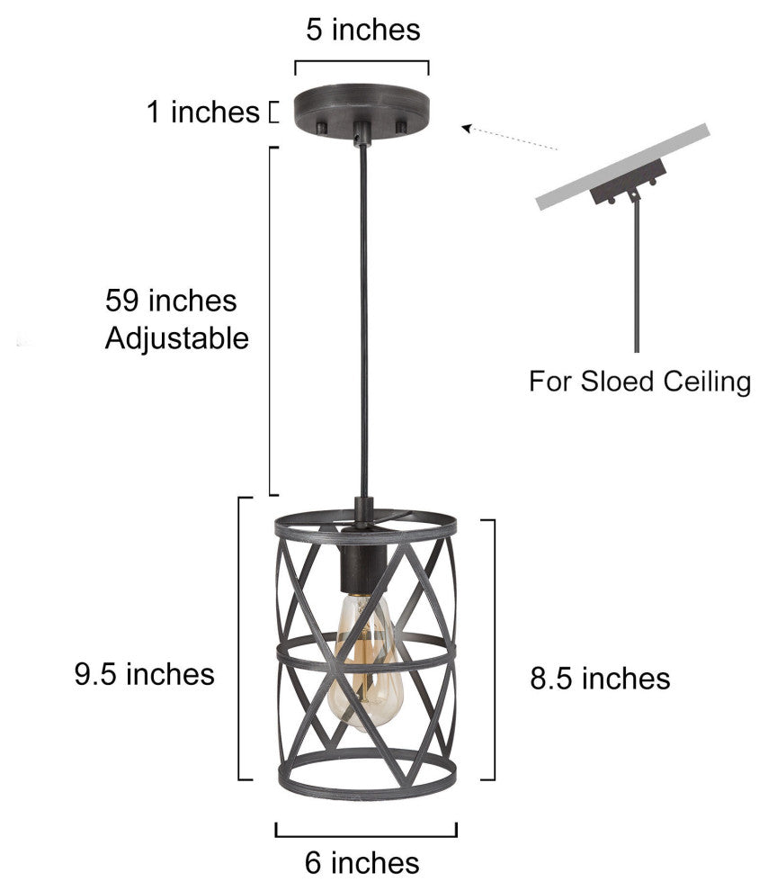 LALUZ 6-in Black Sweep Silver Industrial Mini Pendant Light