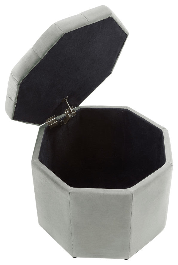 25" Light Gray Velvet And Black Tufted Specialty Storage