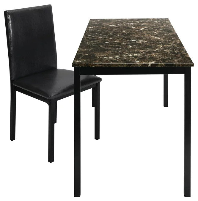 Contemporary Desk, Faux Marble Tabletop With Faux Leather Chair, Brown/Black