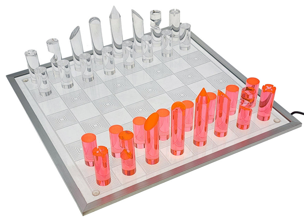 OnDisplay 3D Luxe Acrylic Fire & Ice LED Light Glowing Chess Set - Luxury Laser