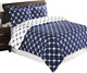 Bloomingdale 100% Cotton 8PC Bedding Set, Navy and White, Twin Xl