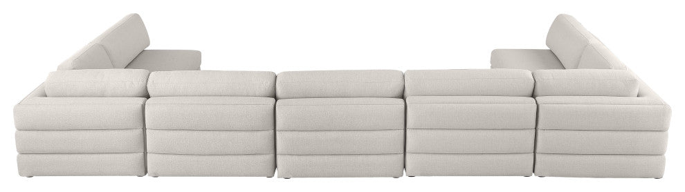 Beckham Linen Textured Fabric 7-Piece Modular U-Shaped Sectional, Beige