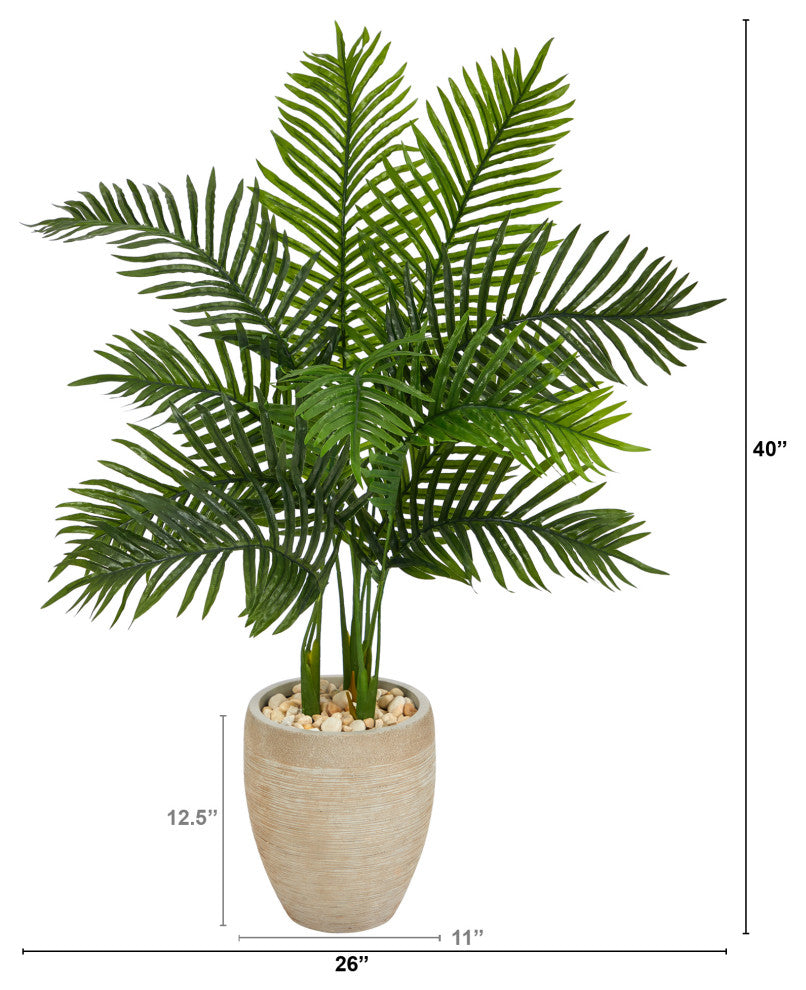 3.5' Areca Palm Artificial Tree, Sand Colored Planter, Real Touch